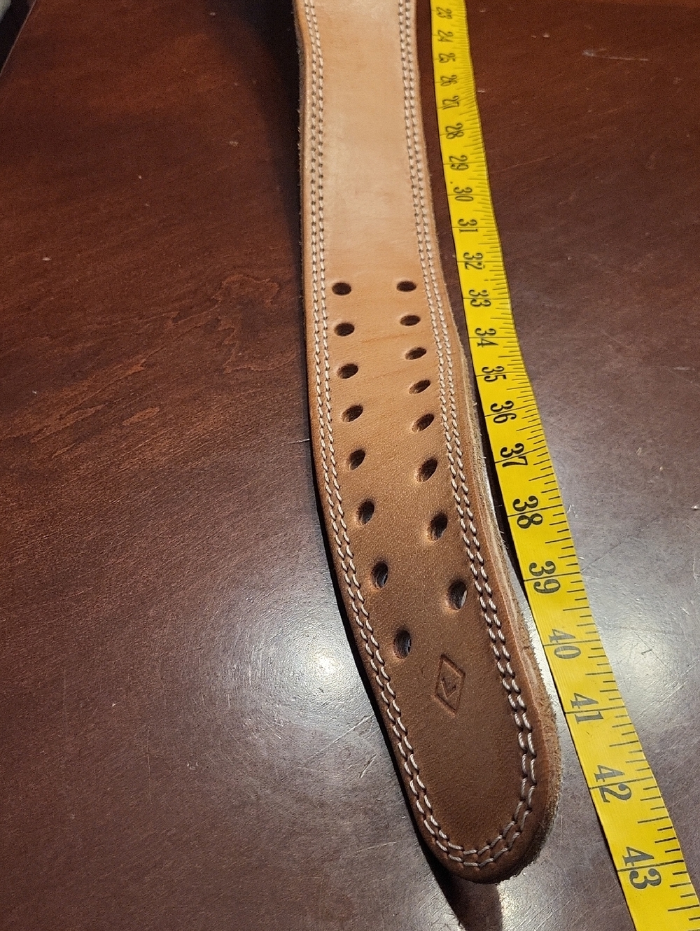 Ryderwear Tan Leather Weightlifting Belt with Double-Prong Buckle - Picture 11 of 11